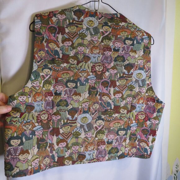 Vintage "Kids Around the World" Tapestry Vest, Size Large UNISEX (TEACHERS) - Picture 2 of 8